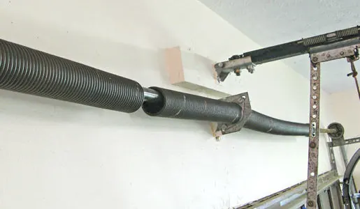 Close-up of a broken torsion spring